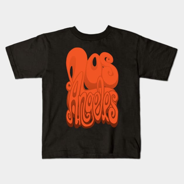Los Angeles lettering art - orange Kids T-Shirt by BigNoseArt